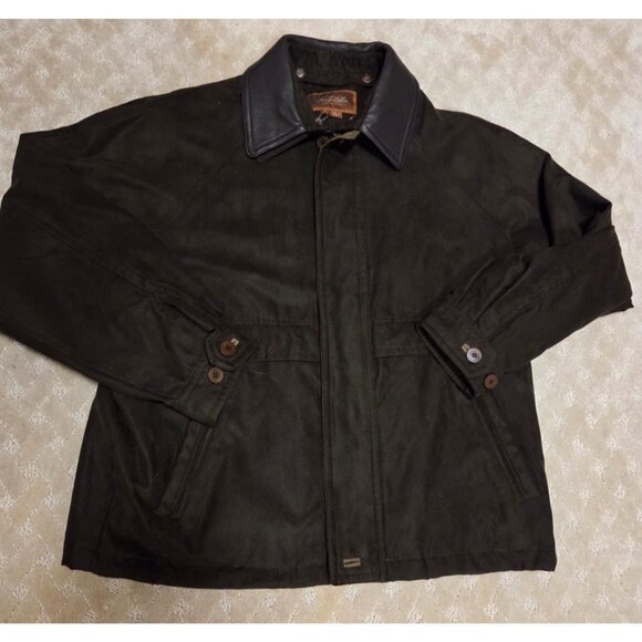 Tasso Elba Other - Tasso Elba Jacket Mens Medium Dark Brown Faux Suede Genuine Leather Collar NWT